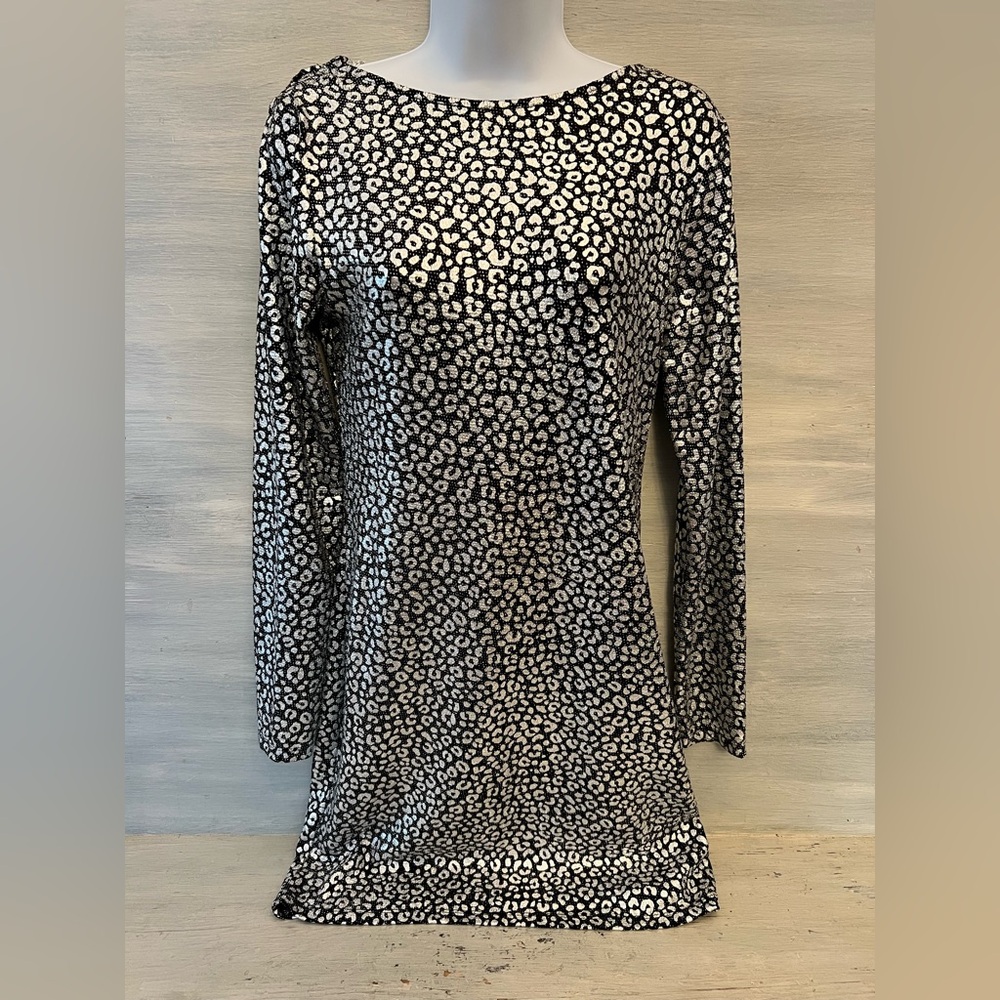 Michael Michael Kors Black Metallic Silver Leopard Print Mini Dress Size 10 NWT